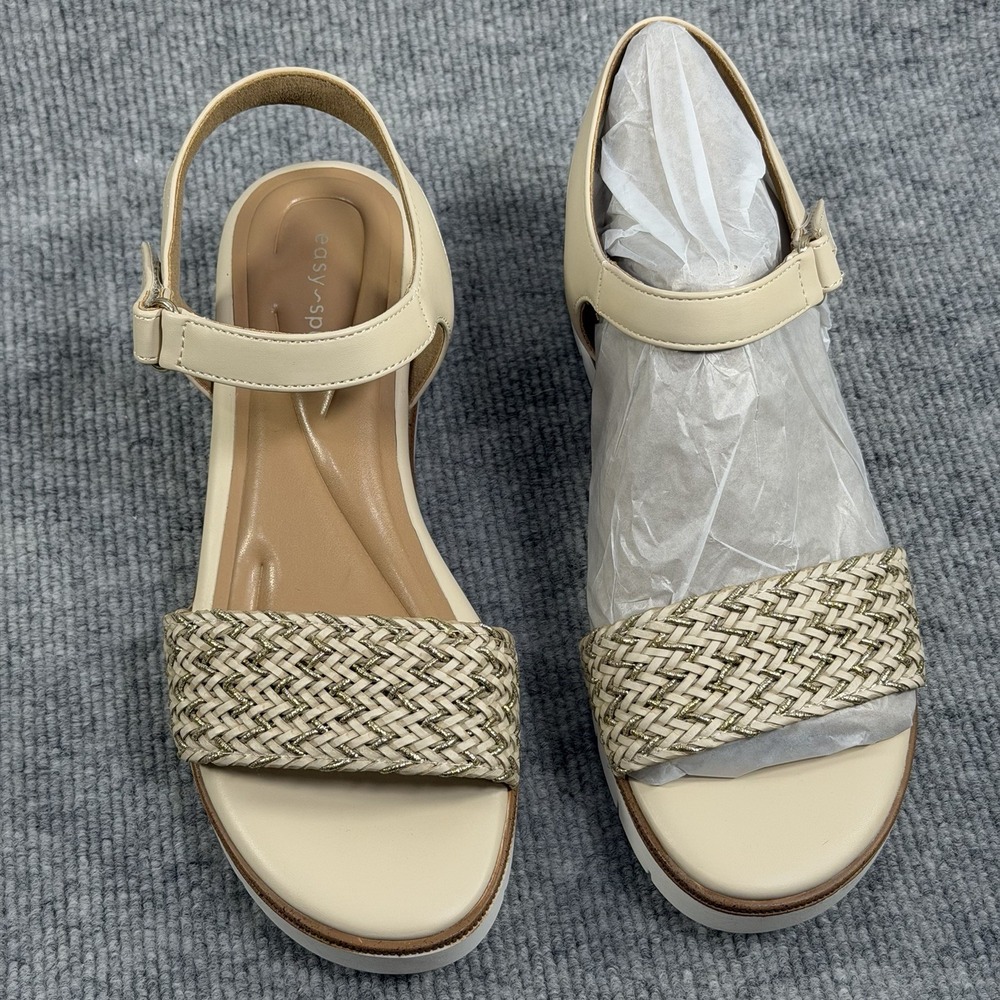 Easy Spirit Size-7.5M Edythe 3 Women's Sandal Woven Wedge Cream - Picture 10 of 11